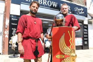 Summer High Street Event, week 3. People dressed in gladiator costumes.