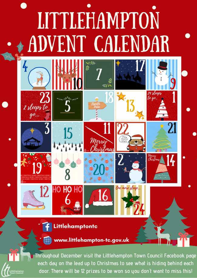 Advent calendar visual with numbers for each door. 