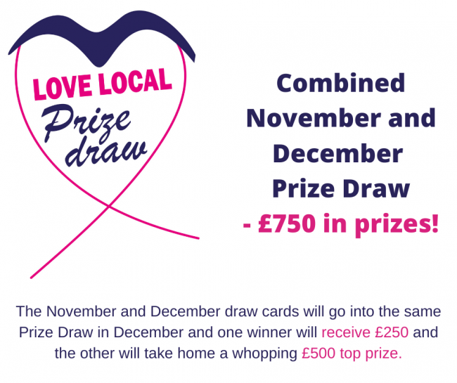 Love Local Prize Draw Logo and details for the December draw