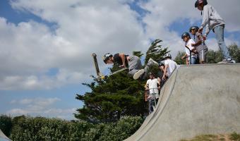 skate park official launch - skaters going down skating ramp