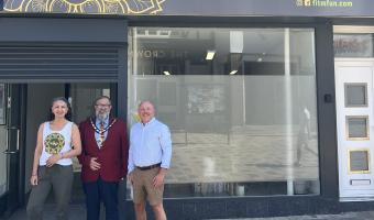 Marika Shortland, Town Mayor Councillor Alan Butcher and Business Forum Coordinator Richard Groome.