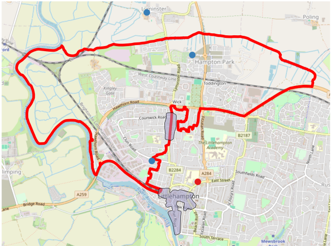 map outlining the boundary of the Pride in Place Programme